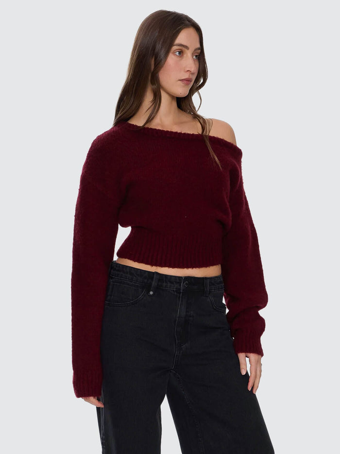 Oslo Cold Shoulder Knit Sweater - New Maroon 4