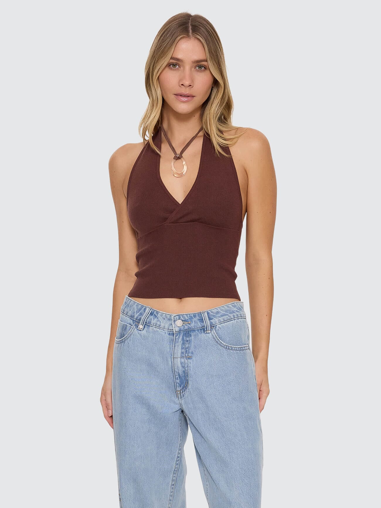Dayna Knit Halter Top - Bitter Chocolate 4
