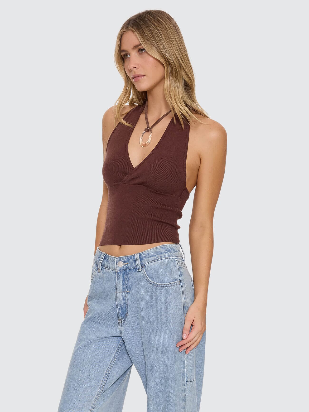 Dayna Knit Halter Top - Bitter Chocolate 4