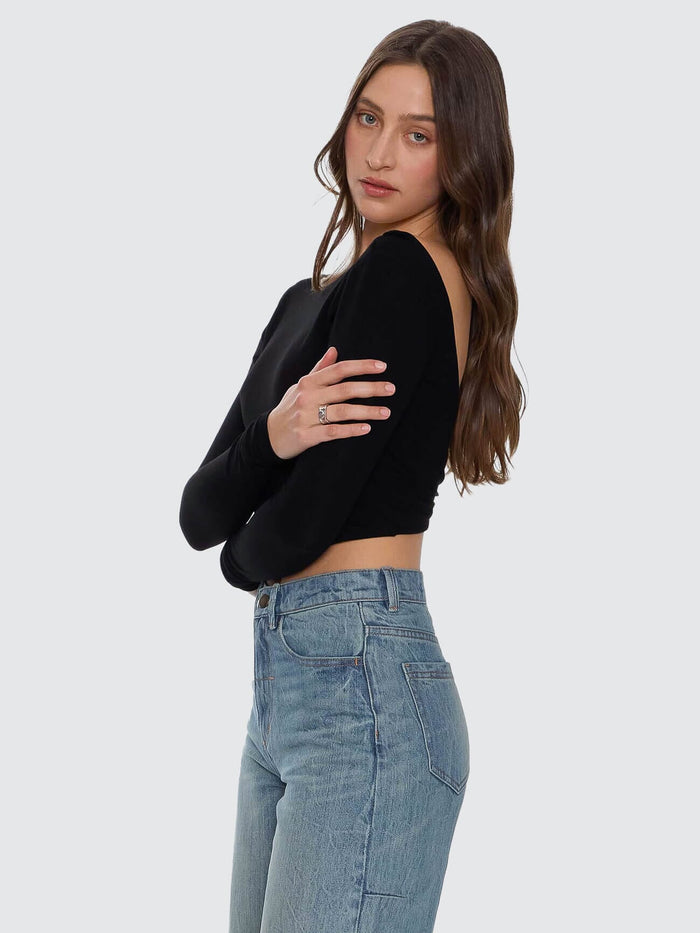 Reese Backless Long Sleeve Top - Black 4