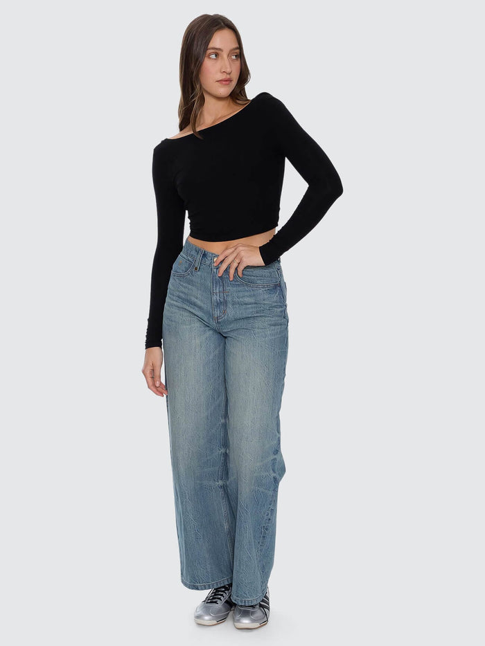 Reese Backless Long Sleeve Top - Black 4