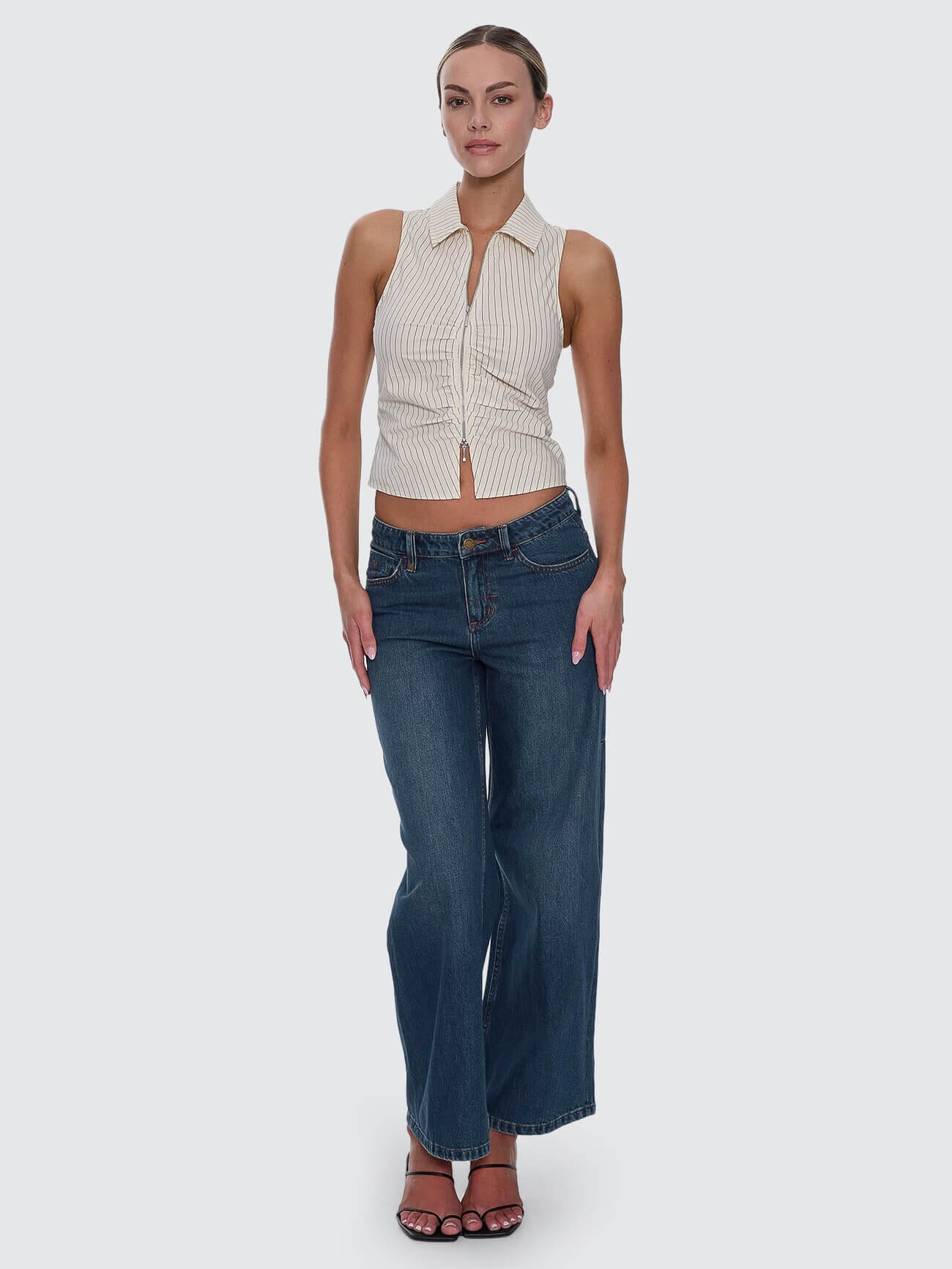 Andy Zip Sleeveless Shirt - Butter Cream Stripe 4