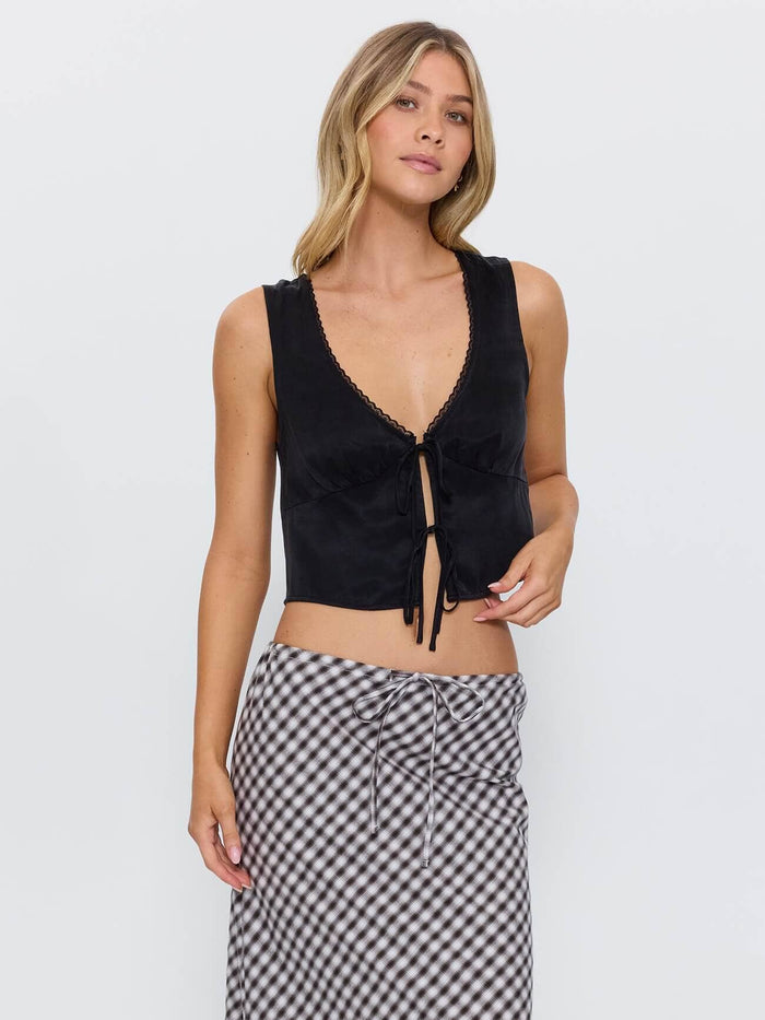 Saige Tie Front Top - Black 4