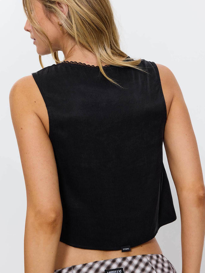Saige Tie Front Top - Black 4