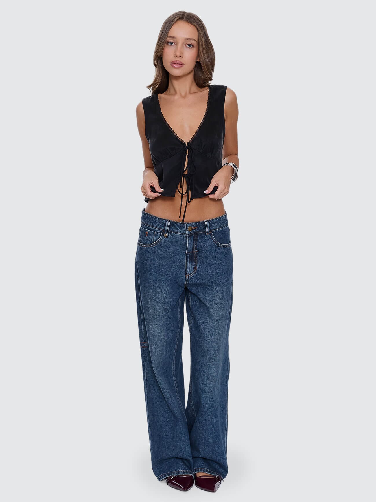 Saige Tie Front Top - Black 4