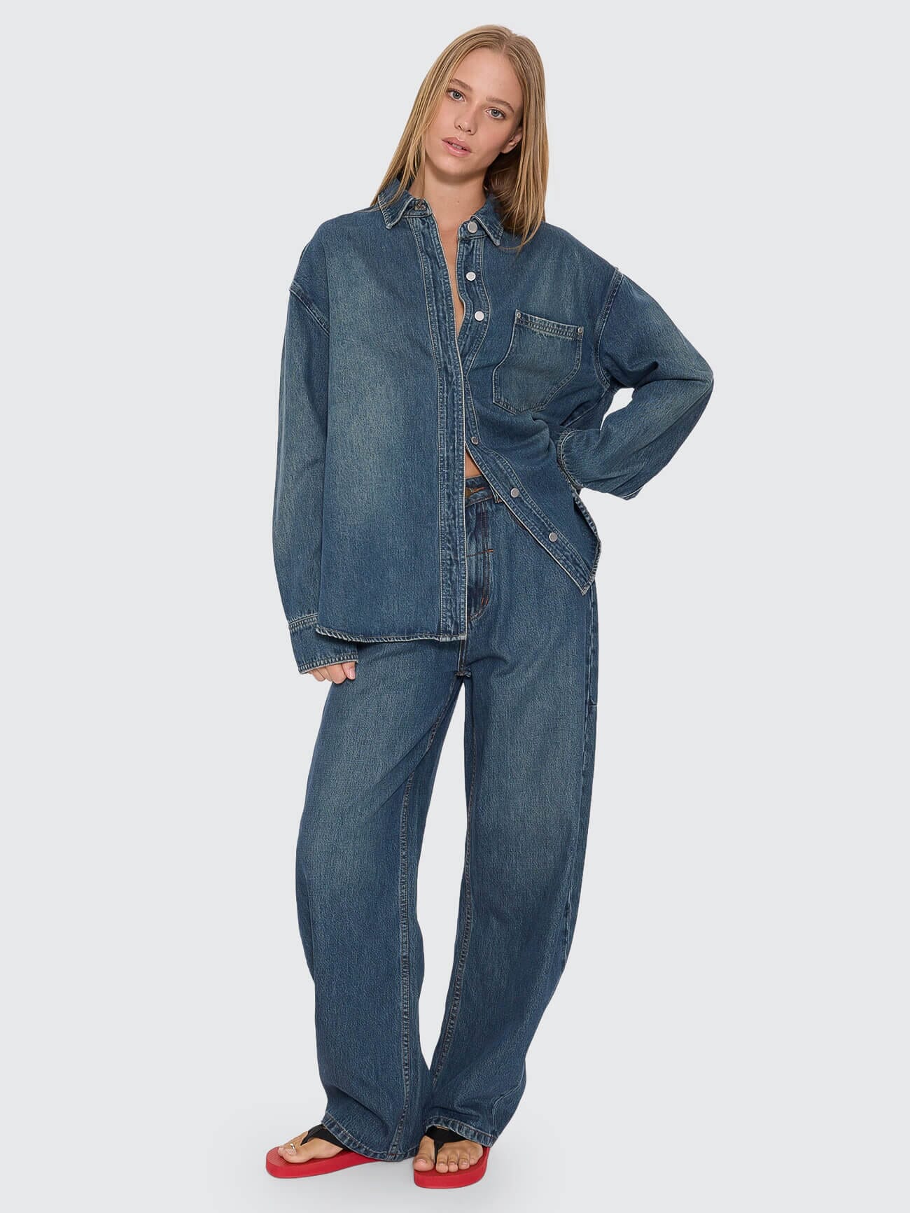 Melina Oversized Denim Shirt - Teal Blue 4