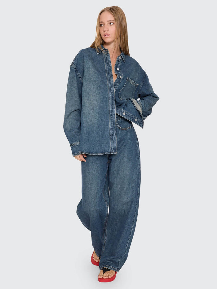Melina Oversized Denim Shirt - Teal Blue 4