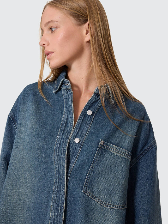 Melina Oversized Denim Shirt - Teal Blue 4