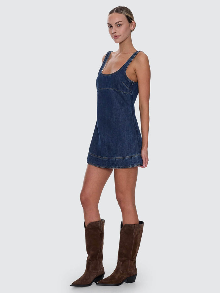 Luciana Denim Mini Dress - Mid Blue 4