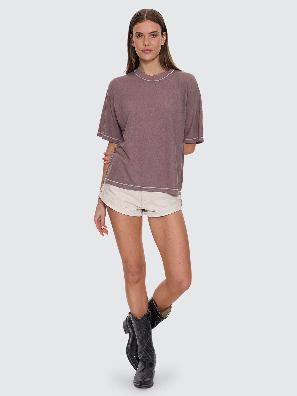 Remi Rolled Low Rise Baggy Short - Stone 4