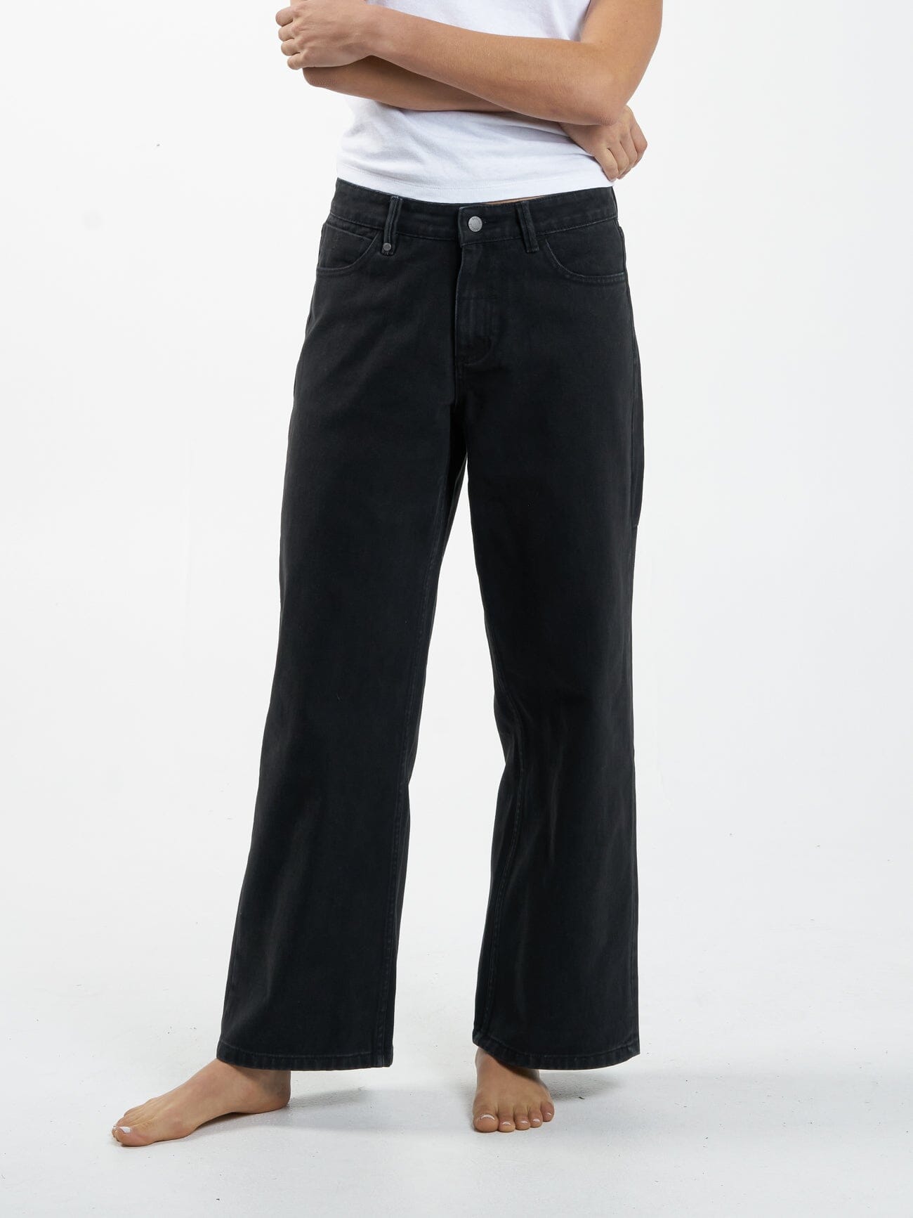 BLACK LOOSE-FIT CASUAL LOW-WAIST PANTS