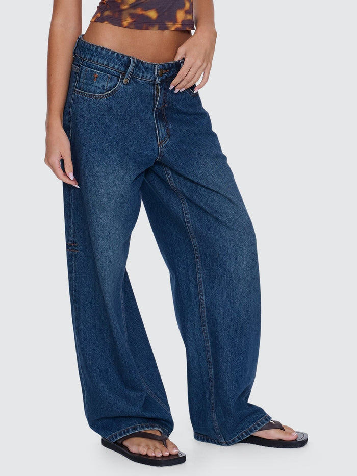 Billie Low Rise Baggy Jean - Teal Blue