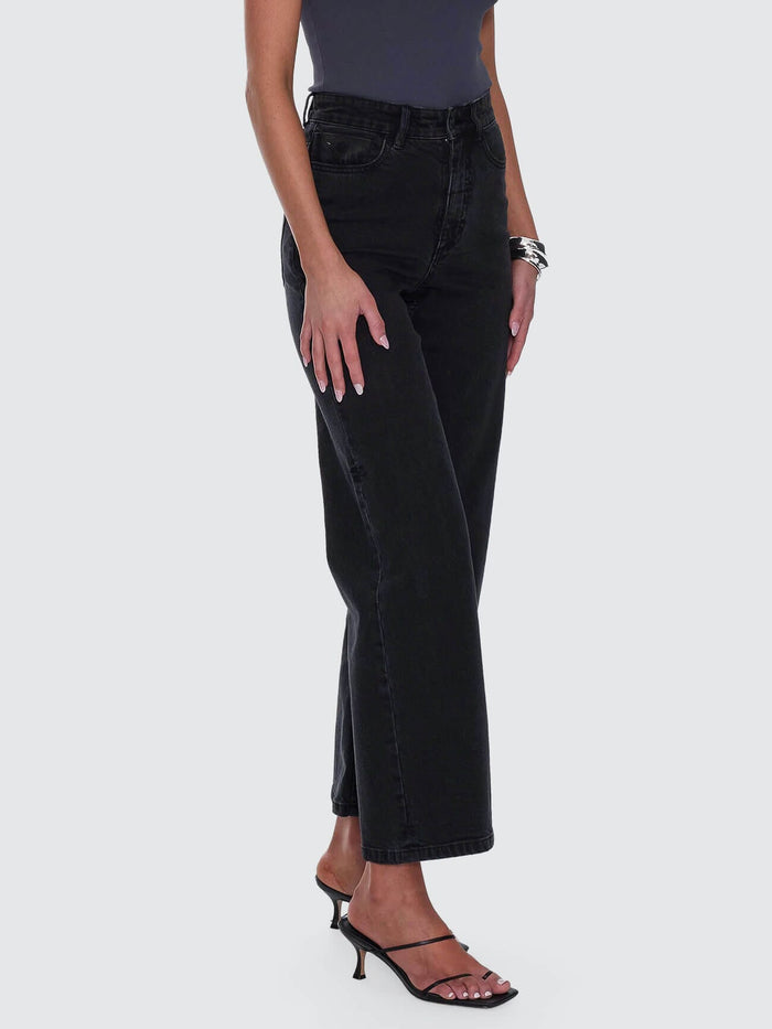 Holly High Rise Stretch Wide Jean - Aged Black 4