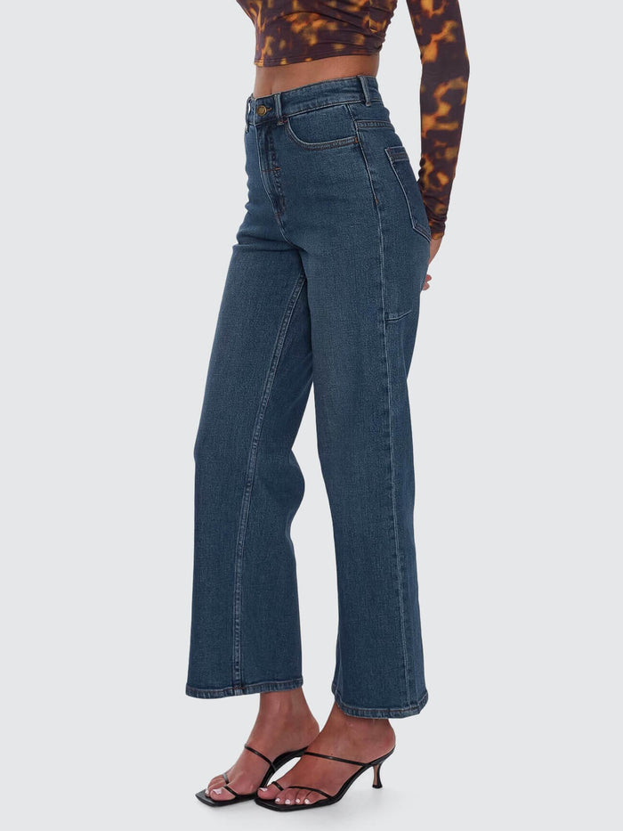 Holly High Rise Stretch Wide Jean - Teal Blue 4