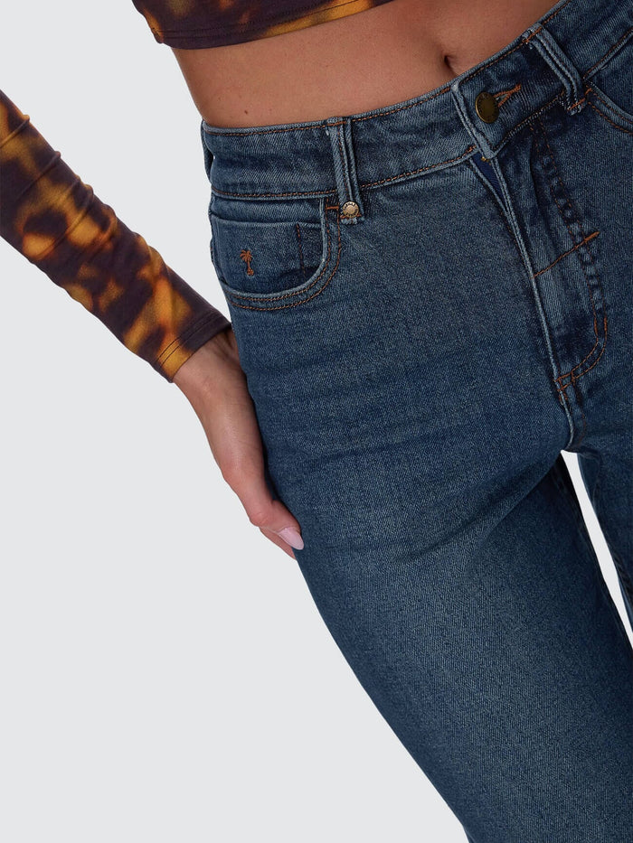 Holly High Rise Stretch Wide Jean - Teal Blue 4