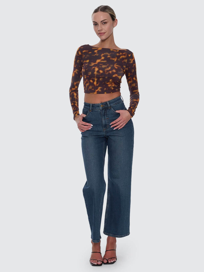 Holly High Rise Stretch Wide Jean - Teal Blue 4