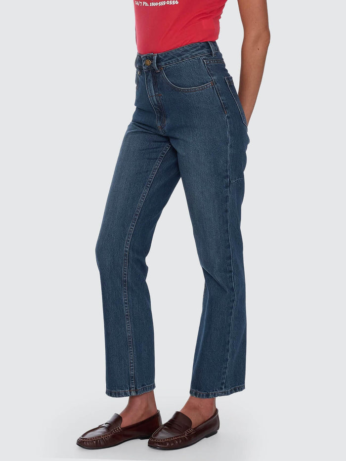 Stevie High Rise Straight Jean - Teal Blue 4