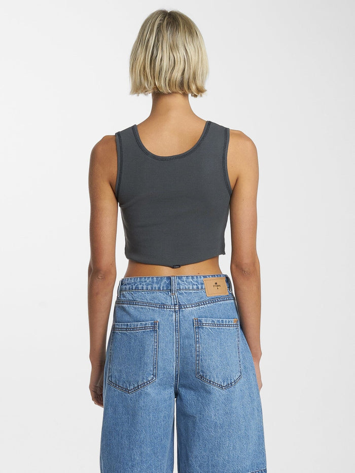 Landed Crop Rib Singlet - Merch Black