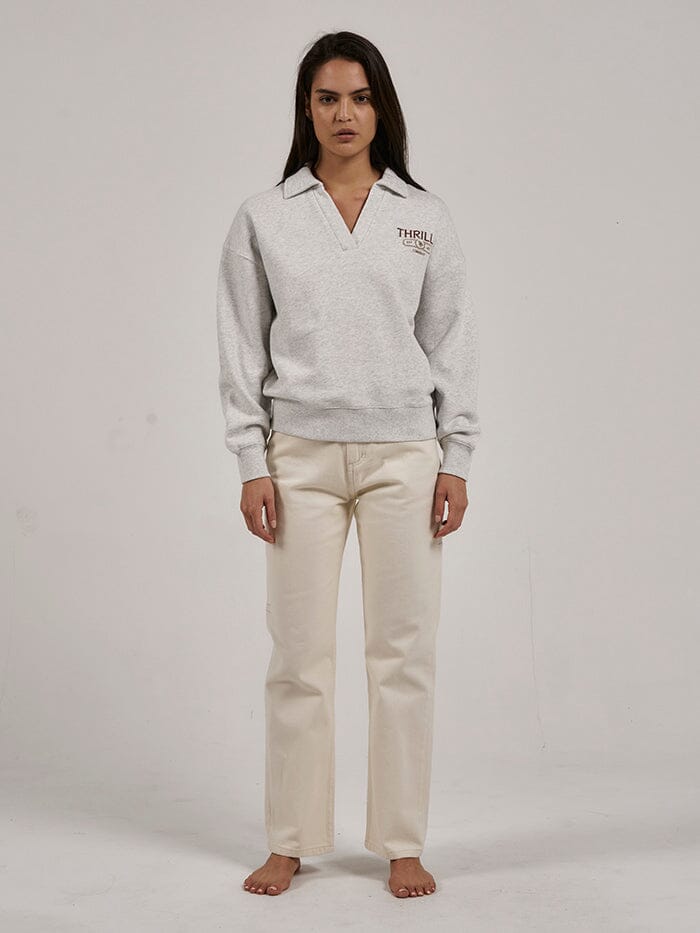Bad Habits Club Slouch Fleece Polo - White Marle