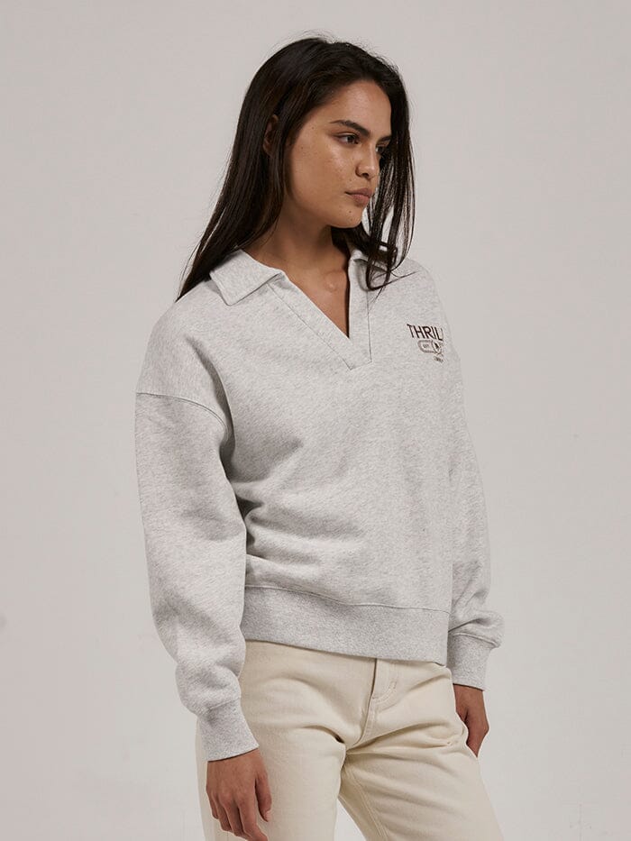 Bad Habits Club Slouch Fleece Polo - White Marle