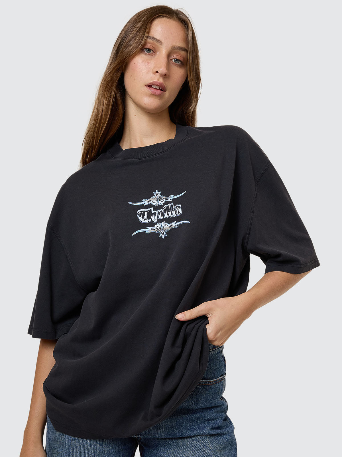 Metal And Mayhem Oversized Tee - Washed Black 4