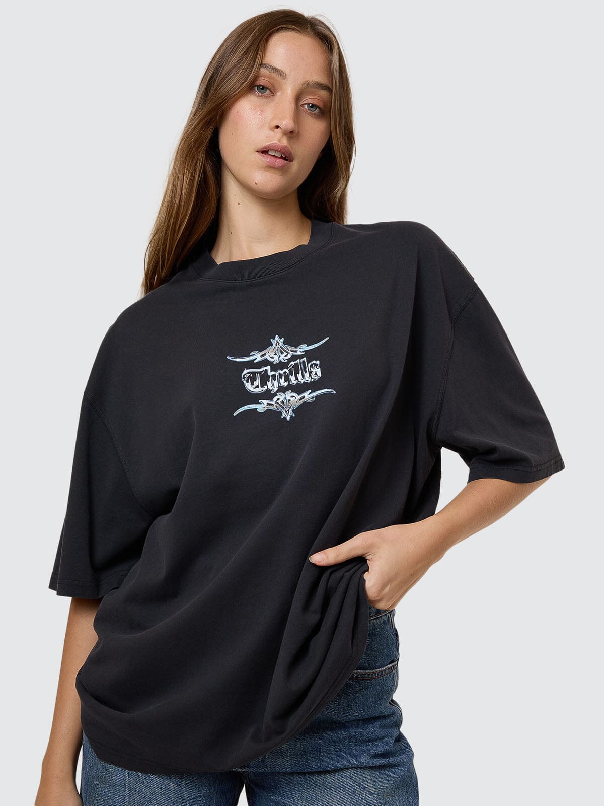 Metal And Mayhem Oversized Tee - Washed Black 4