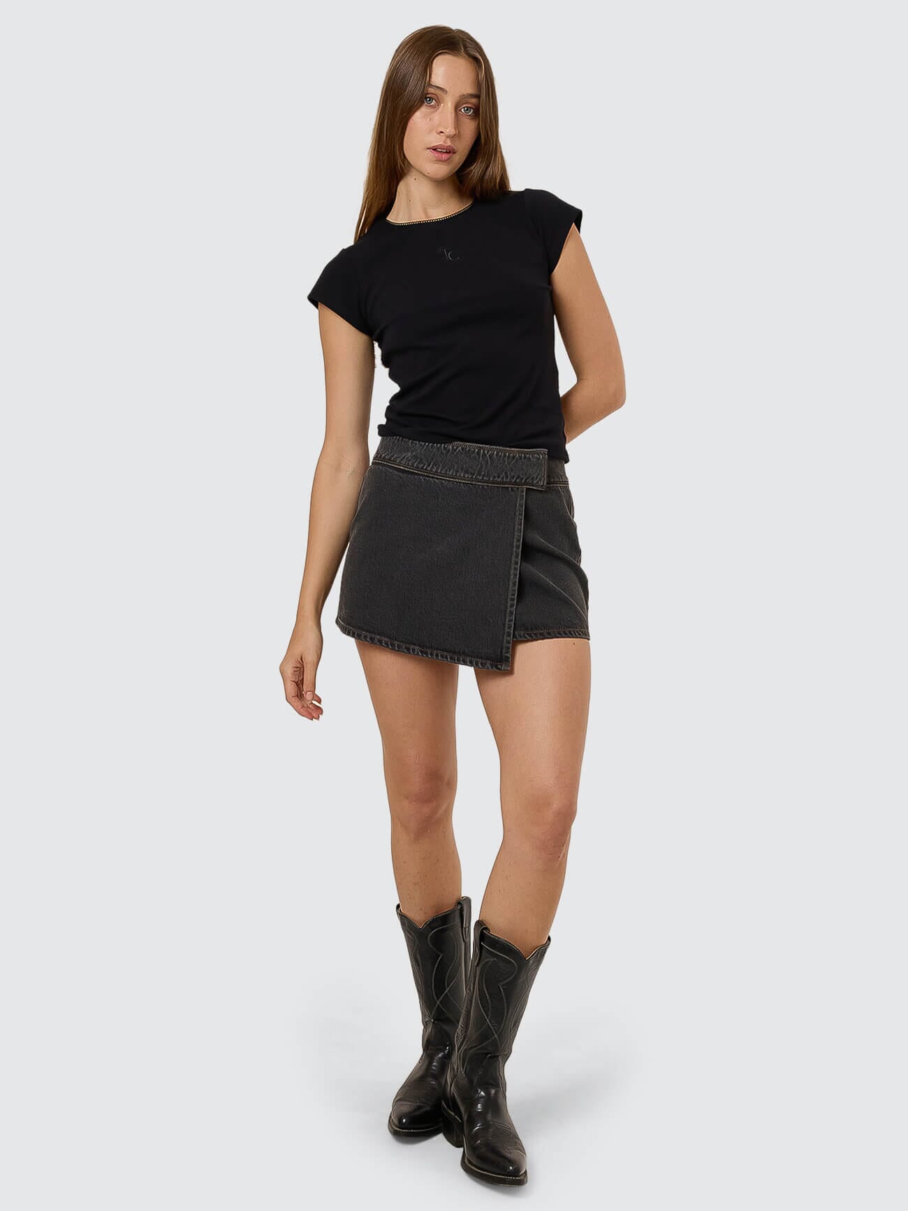 Night Shift Wrap Mini Skirt - Ash Black