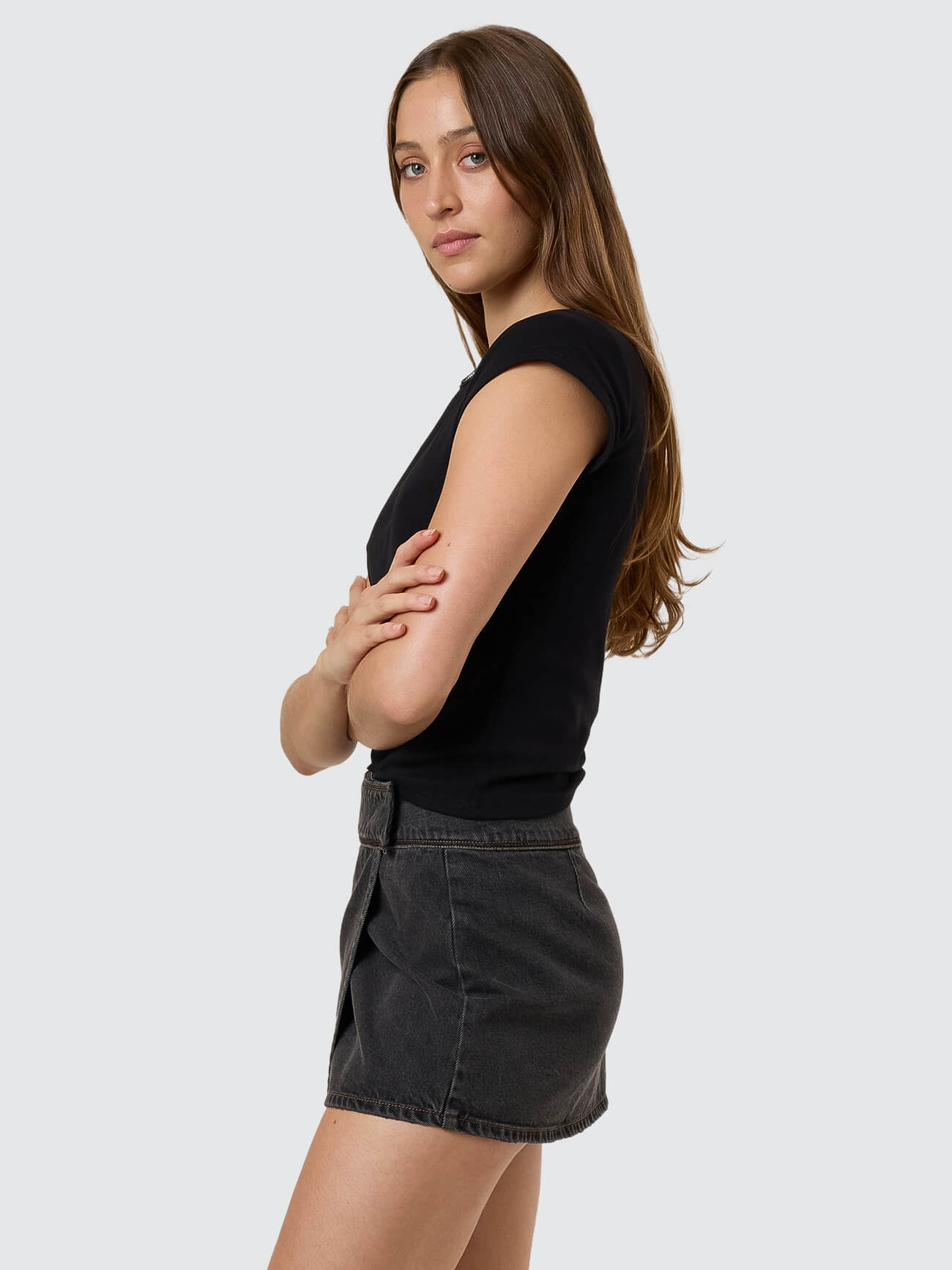 Night Shift Wrap Mini Skirt - Ash Black