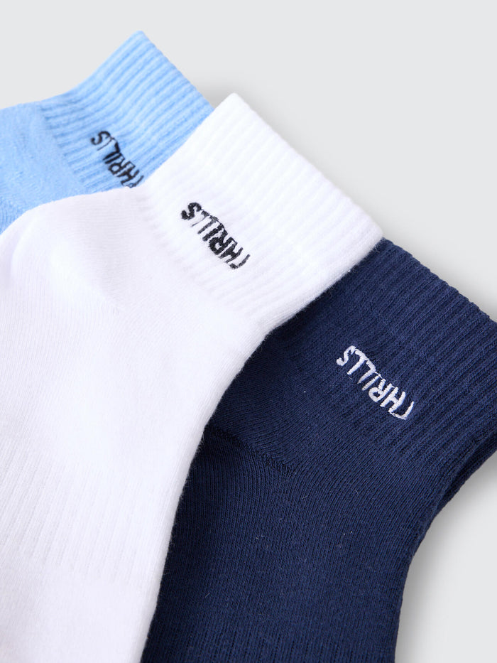 Minimal Thrills 3 Pack Sock - Placid Blue - White - Heritage Navy One Size