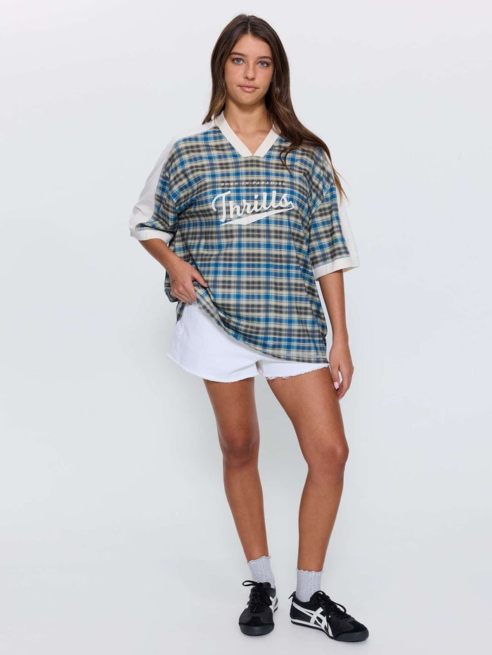 Desert Reverb V Neck Oversized Tee - Dusty Blue