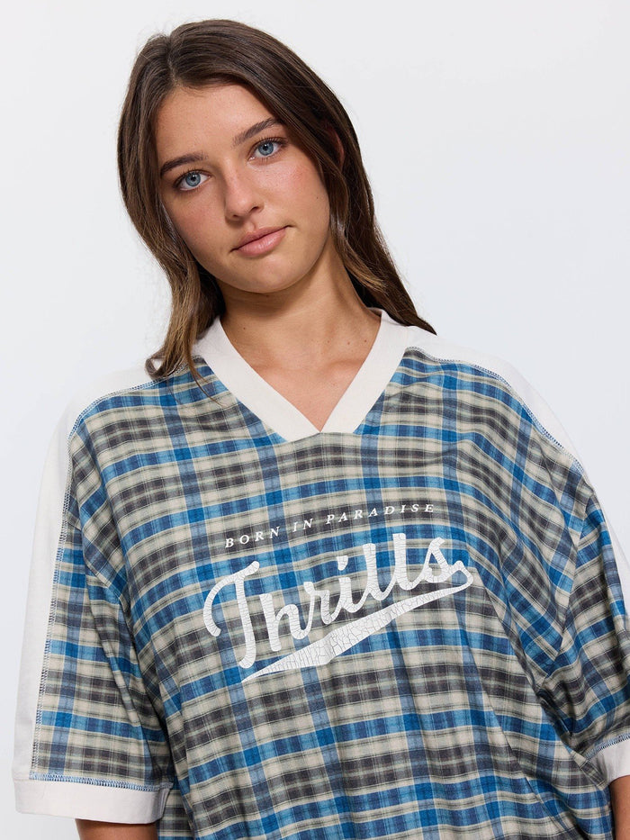 Desert Reverb V Neck Oversized Tee - Dusty Blue