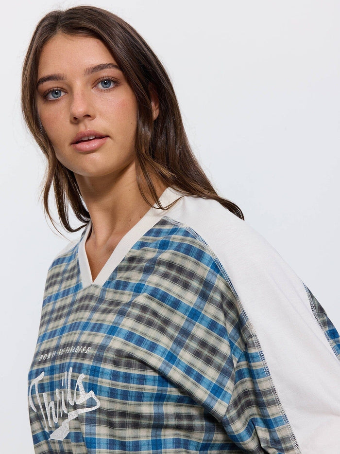 Desert Reverb V Neck Oversized Tee - Dusty Blue