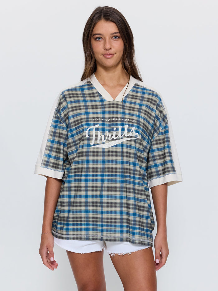 Desert Reverb V Neck Oversized Tee - Dusty Blue