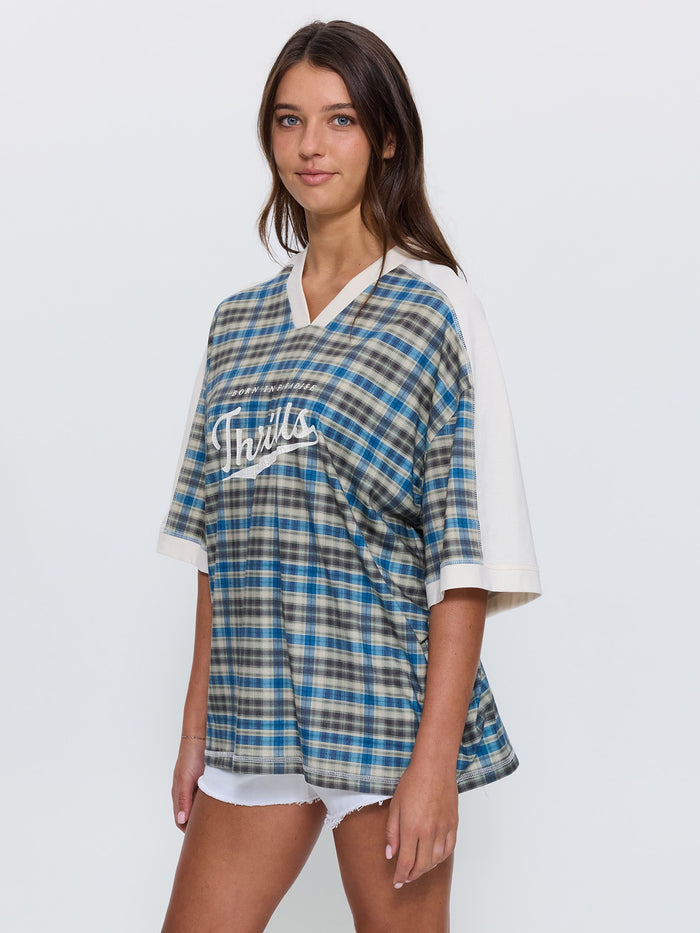 Desert Reverb V Neck Oversized Tee - Dusty Blue