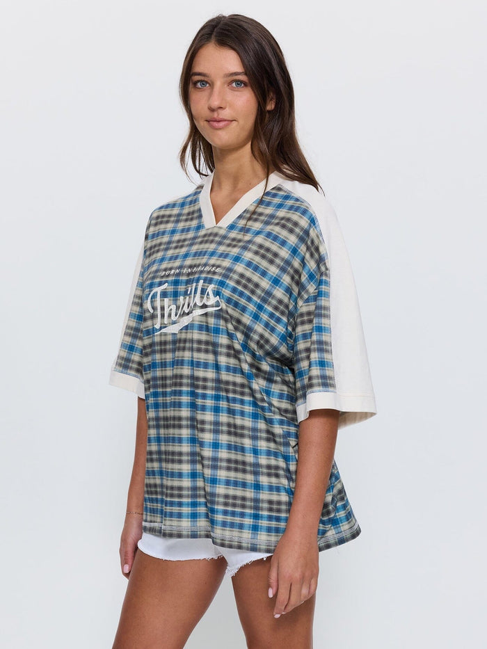 Desert Reverb V Neck Oversized Tee - Dusty Blue