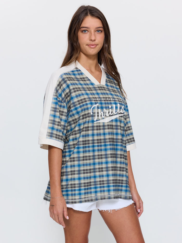 Desert Reverb V Neck Oversized Tee - Dusty Blue