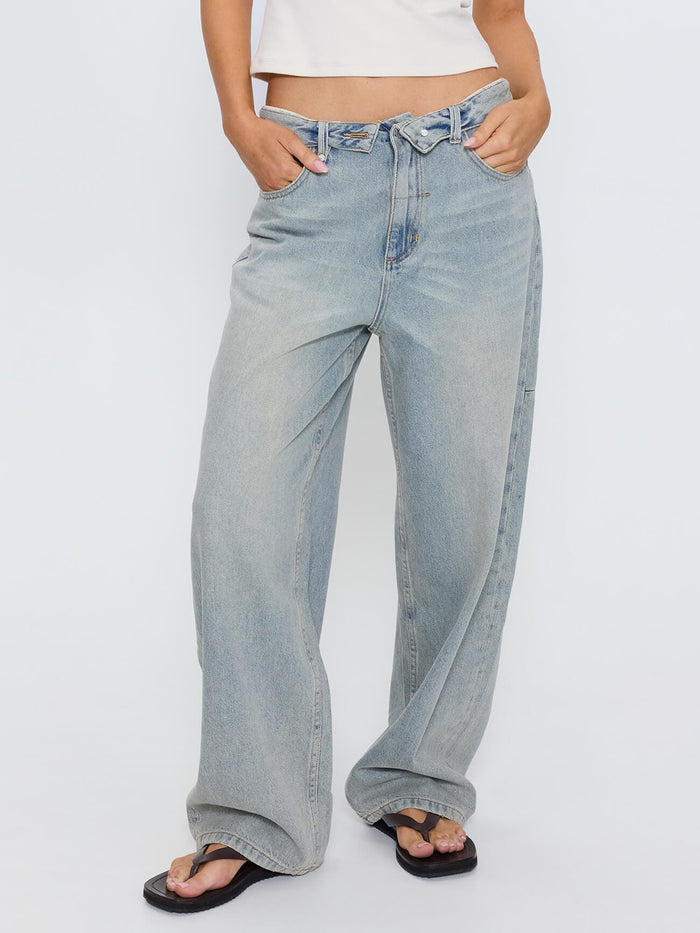Murphy Folded Waist Baggy Jean - Light Granite Blue