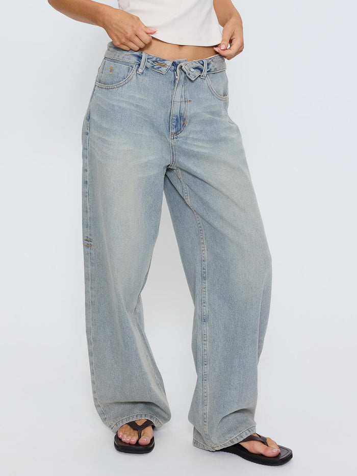Murphy Folded Waist Baggy Jean - Light Granite Blue