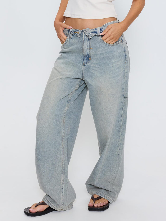 Murphy Folded Waist Baggy Jean - Light Granite Blue