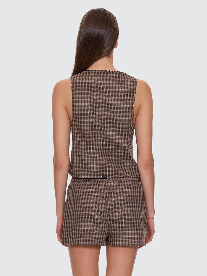 State Of Mind Check Top - Postal Brown 4