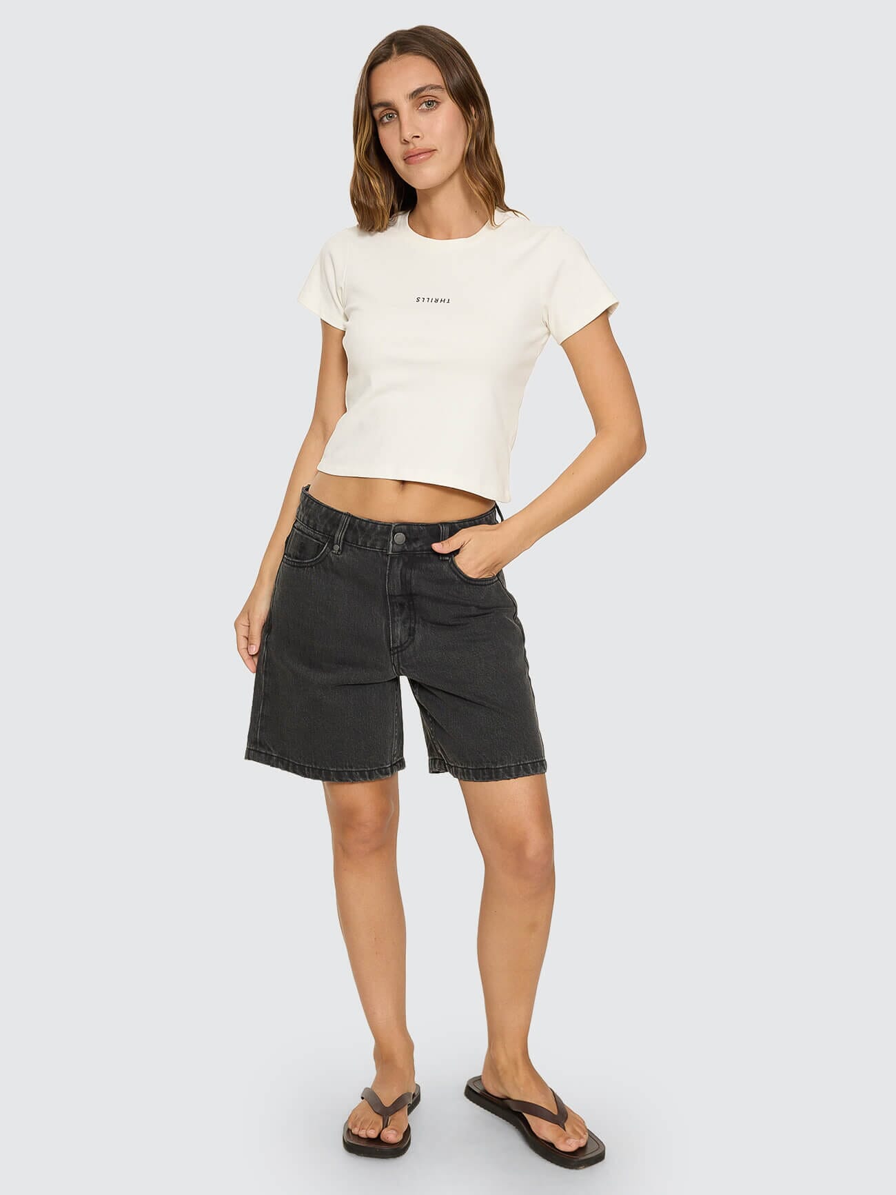 Billie Low Rise Baggy Embro Short - Ash Black 4