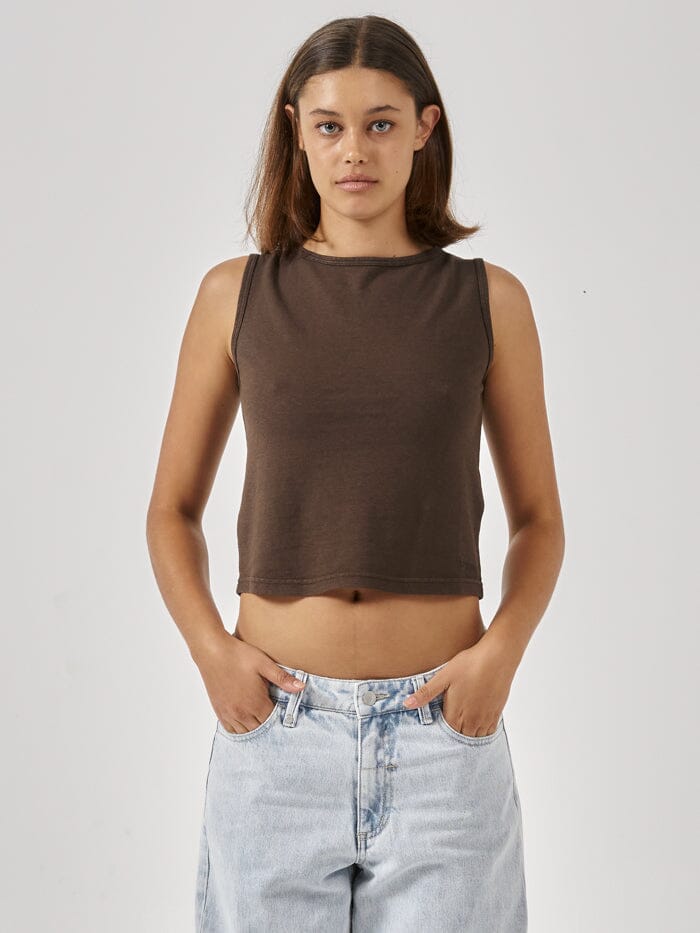 Hemp Boat Neck Tank - Postal Brown