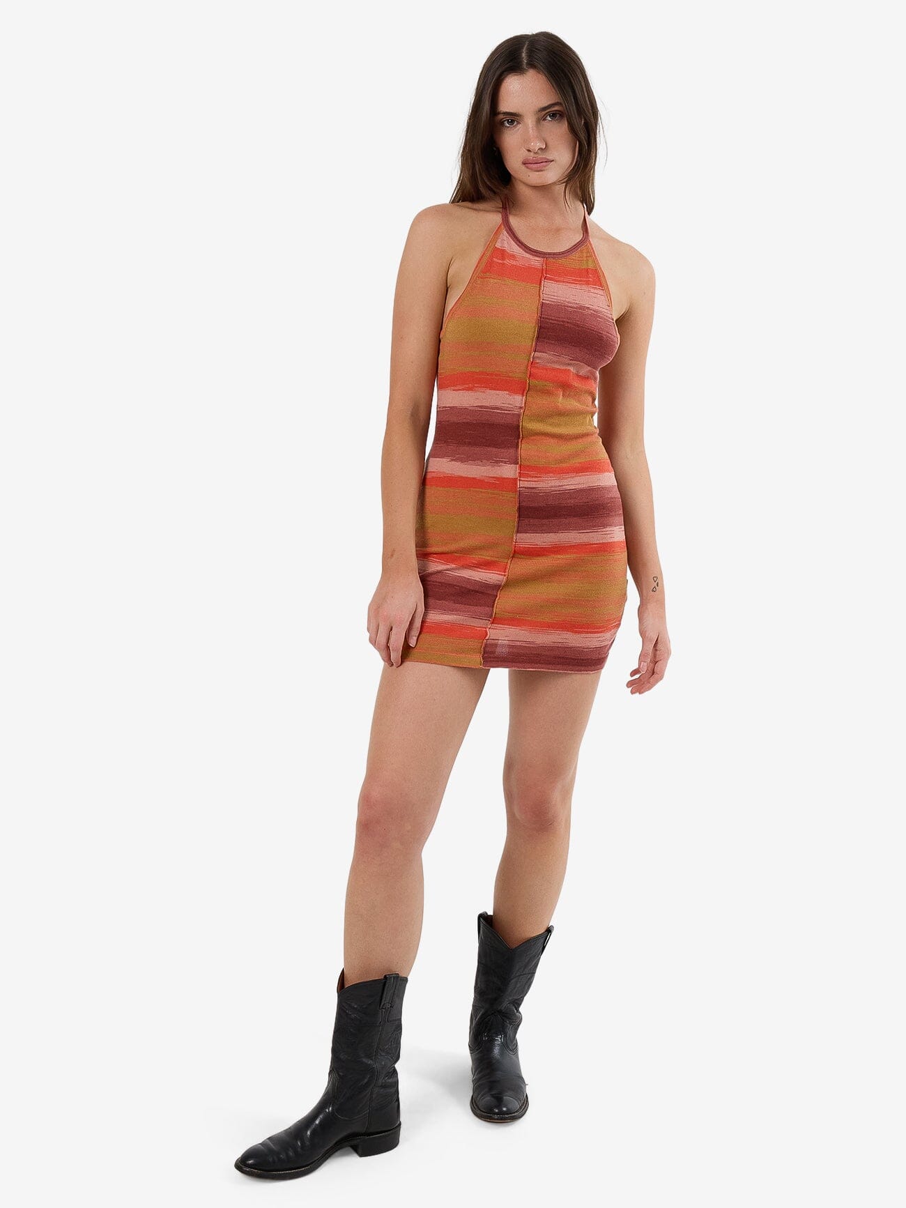 Rise Knit Halter Dress in Brown
