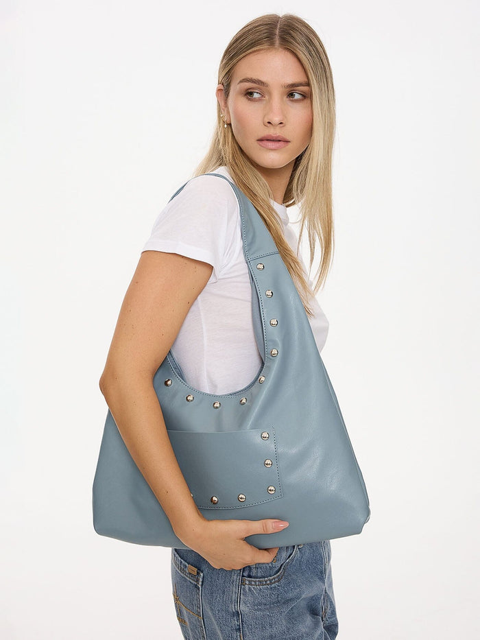 Wish Me Luck Studded Shoulder Bag - Dark Grey Blue One Size