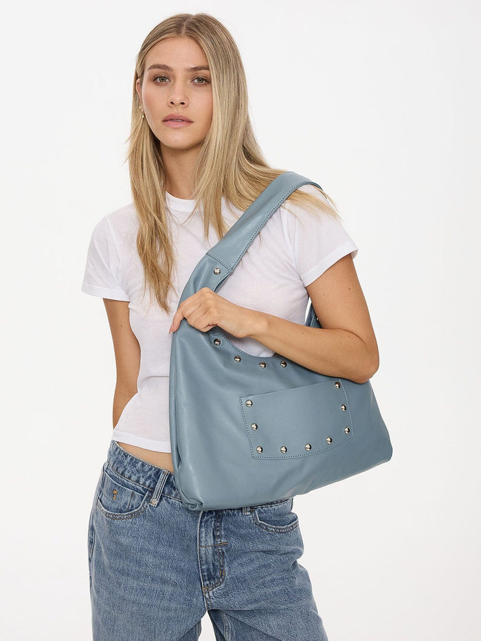 Wish Me Luck Studded Shoulder Bag - Dark Grey Blue