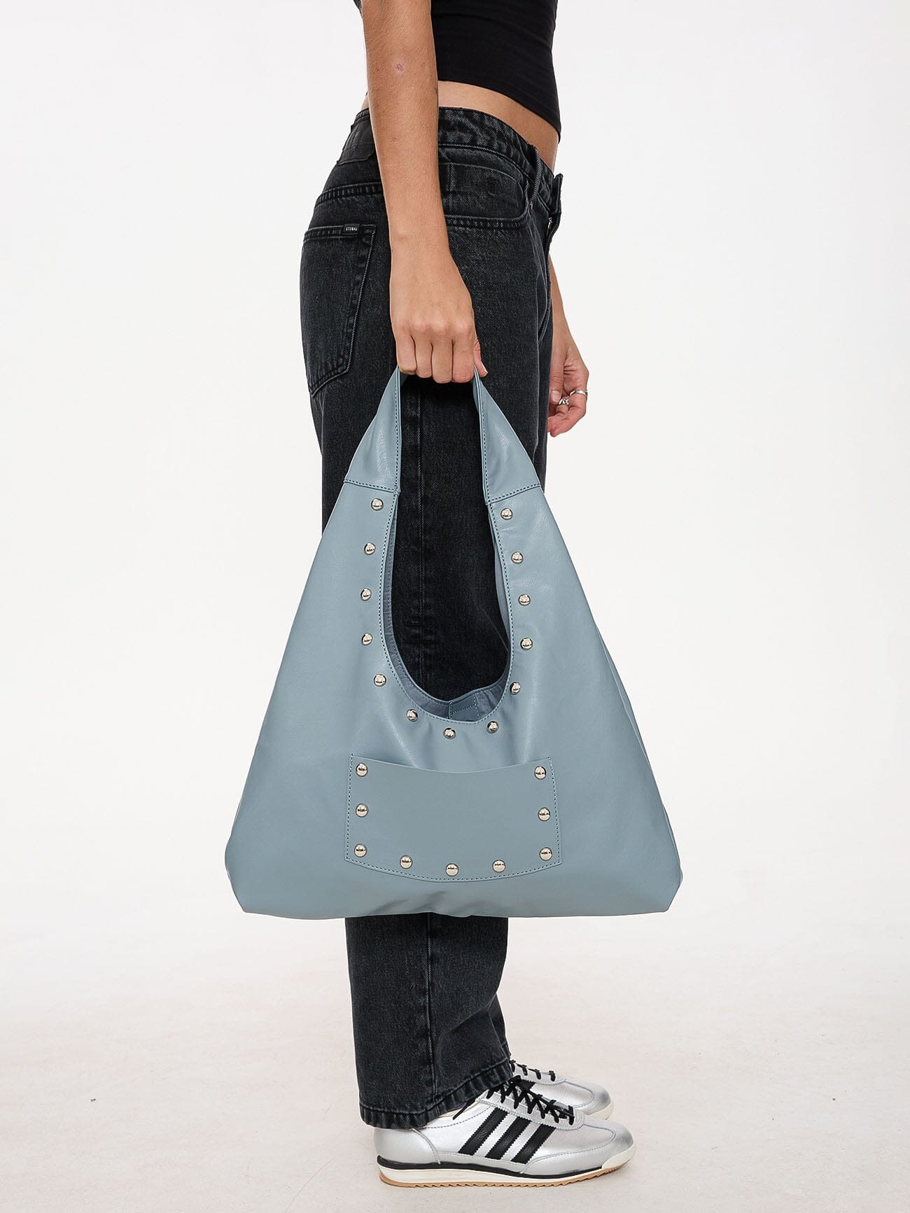 Wish Me Luck Studded Shoulder Bag - Dark Grey Blue