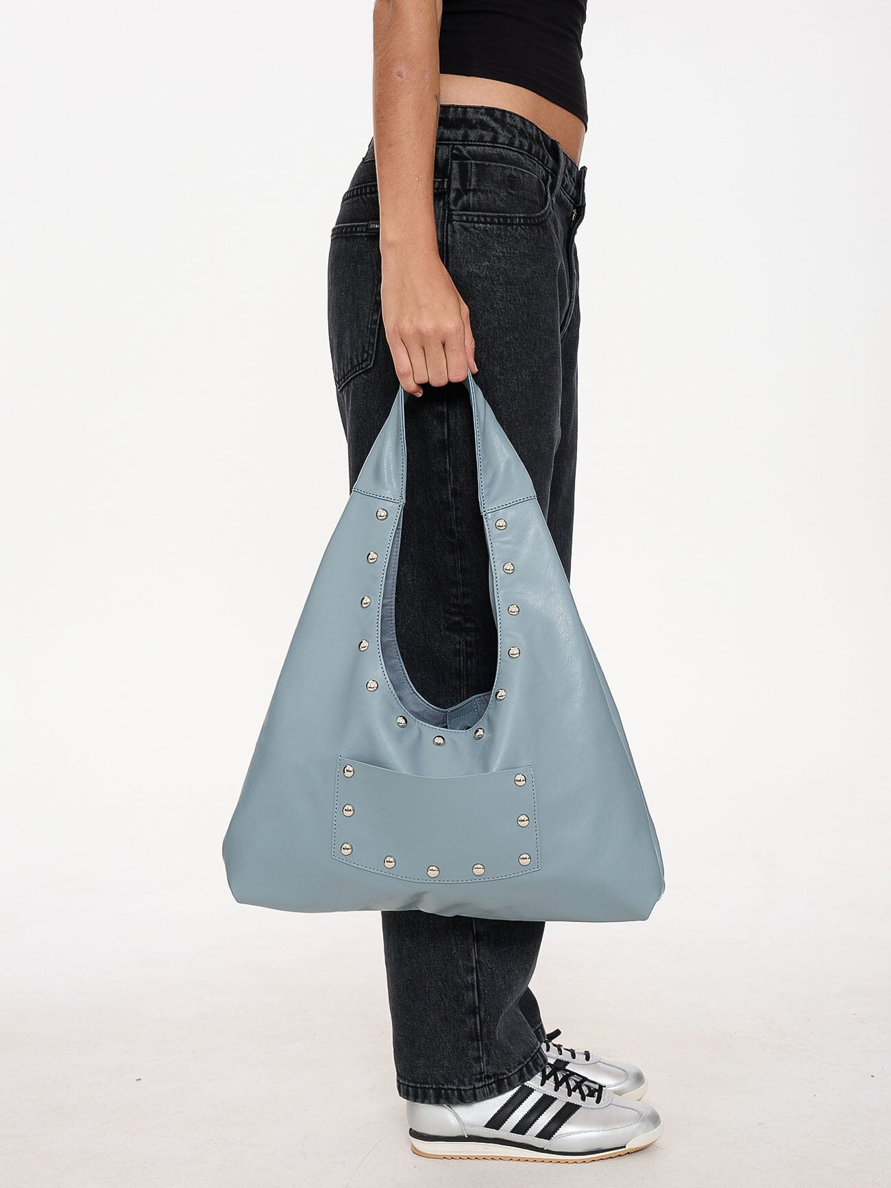 Wish Me Luck Studded Shoulder Bag - Dark Grey Blue