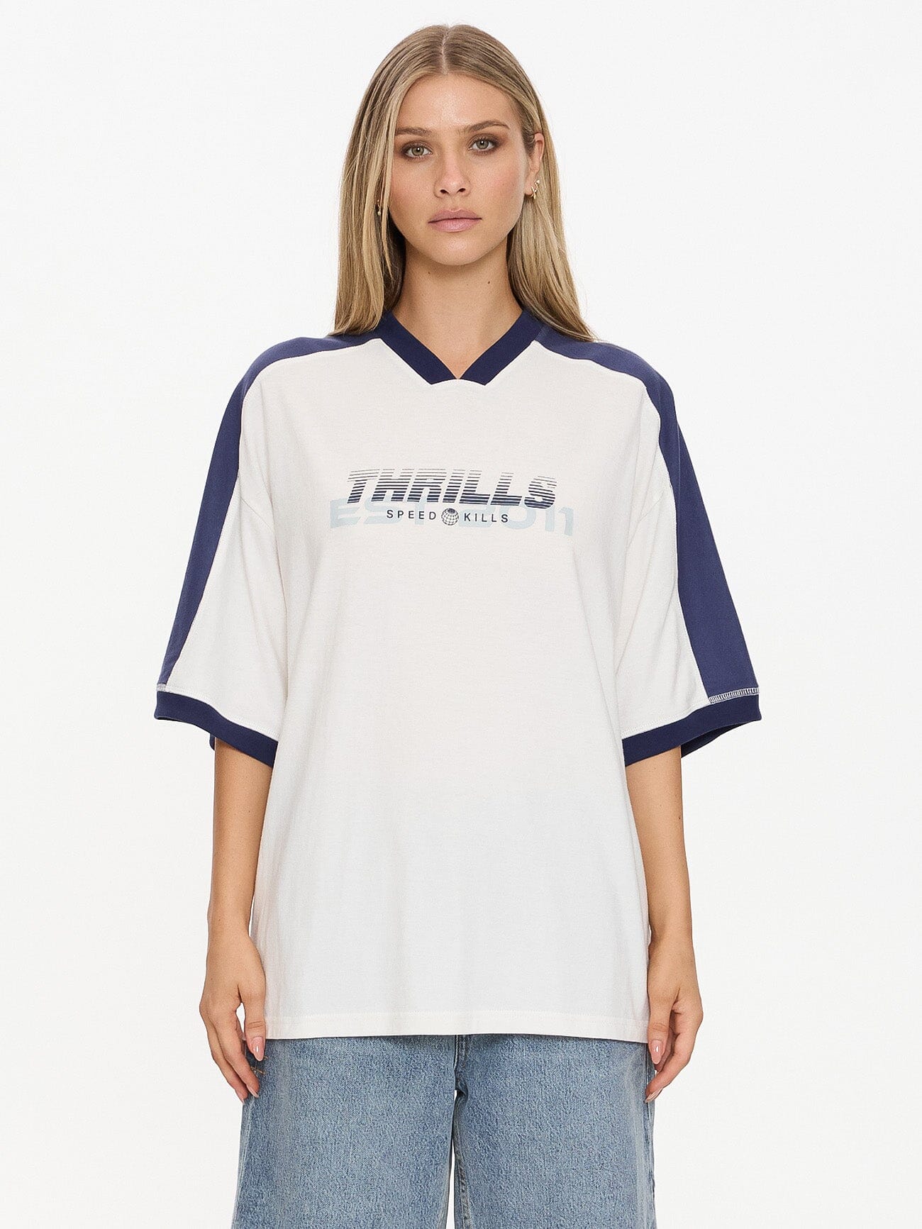 Speed Kills V-Neck Oversized Tee - Dirty White 4
