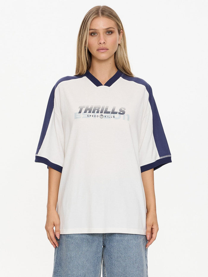 Speed Kills V-Neck Oversized Tee - Dirty White 4