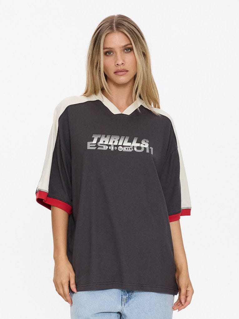 Speed Kills V-Neck Oversized Tee - Merch Black 4